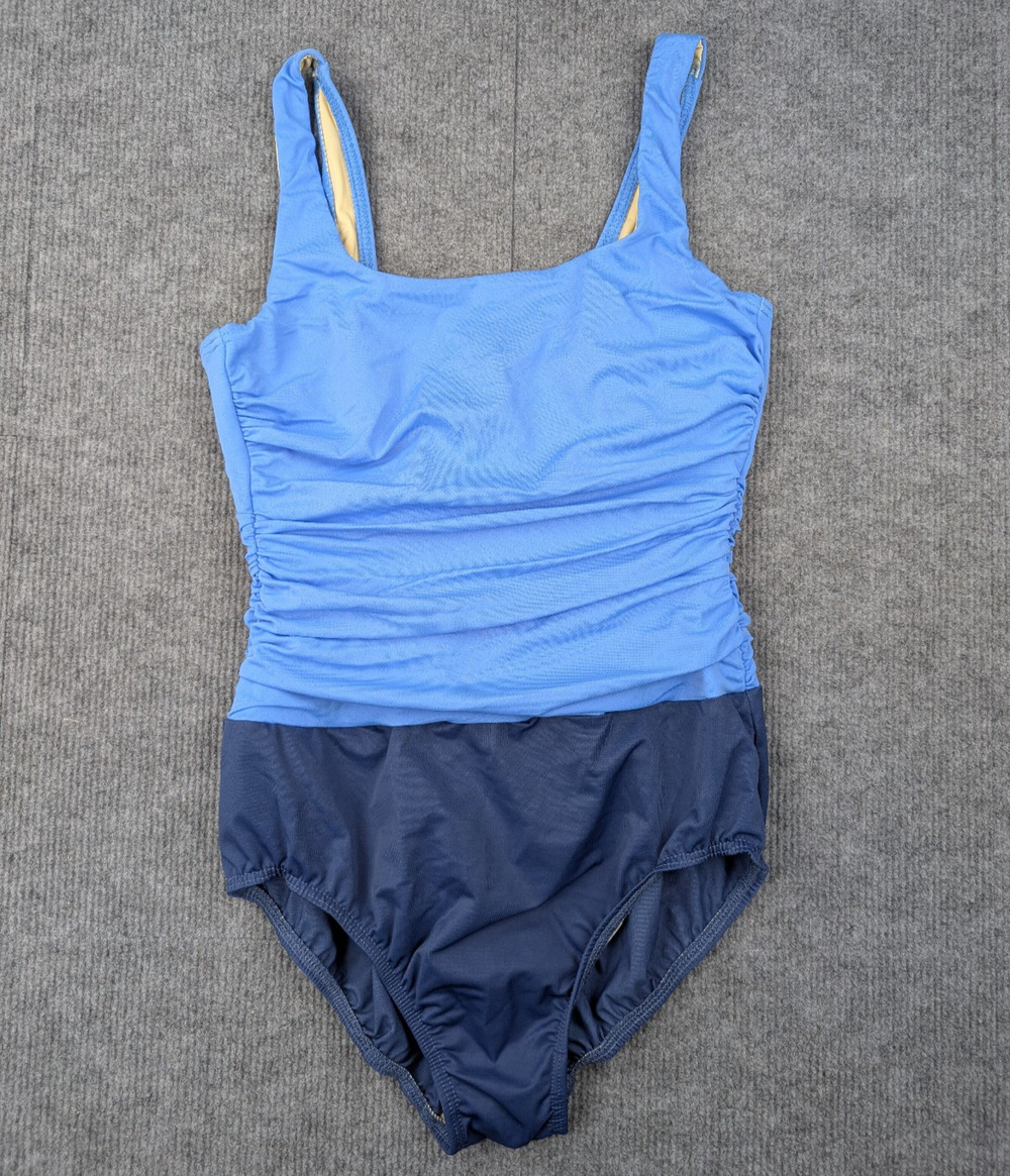 Lands End One Piece Swimsuit Womens 10 Slimming Blue Smoothing Ruched Beach Wire
